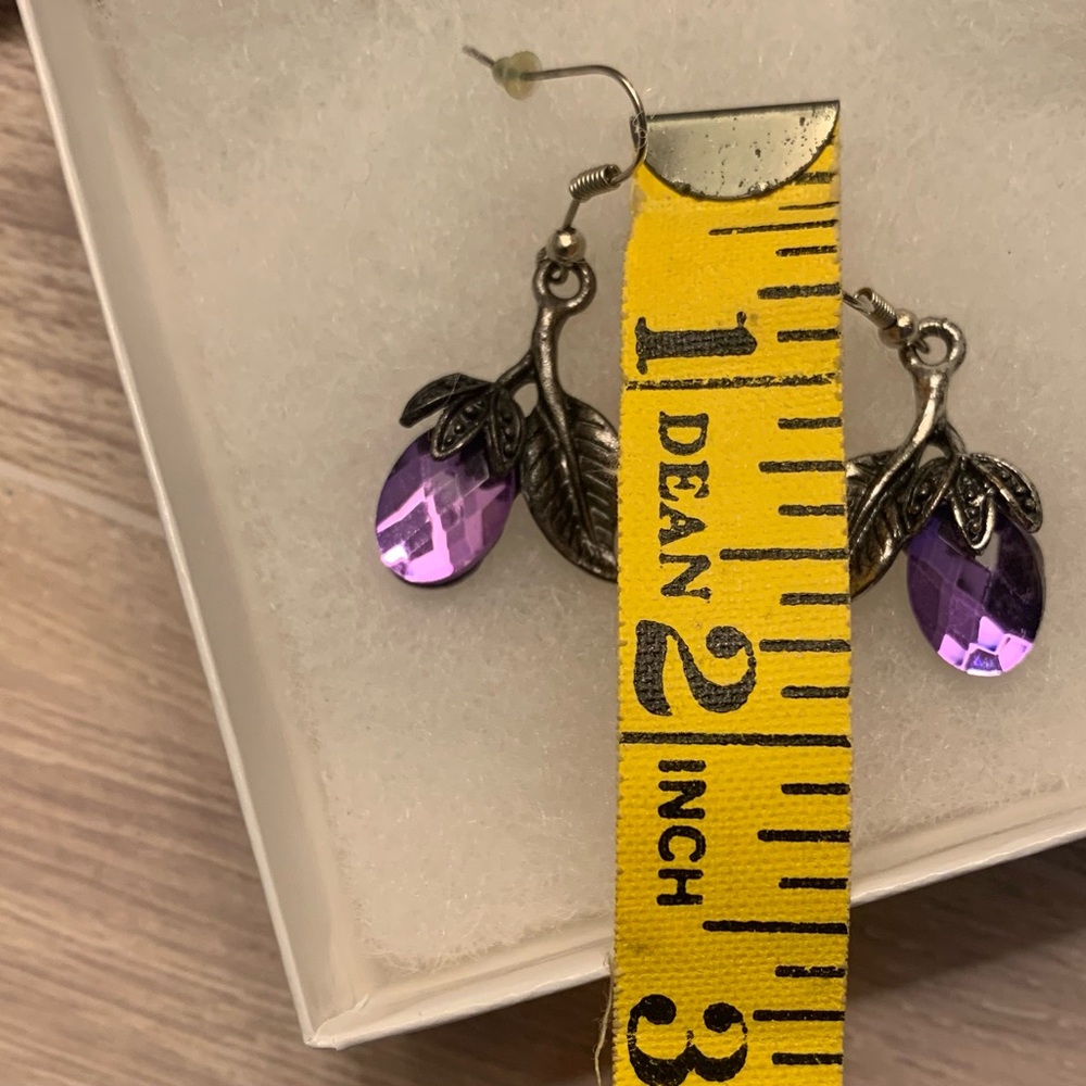 Purple Stone Leaf Drop Earrings - Picture 4 of 6